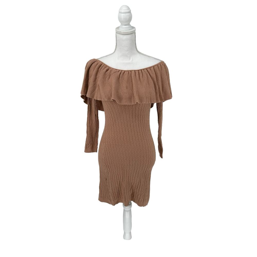 NEW Olivaceous Tan Off-The-Shoulder Sweater Mini Dress Small